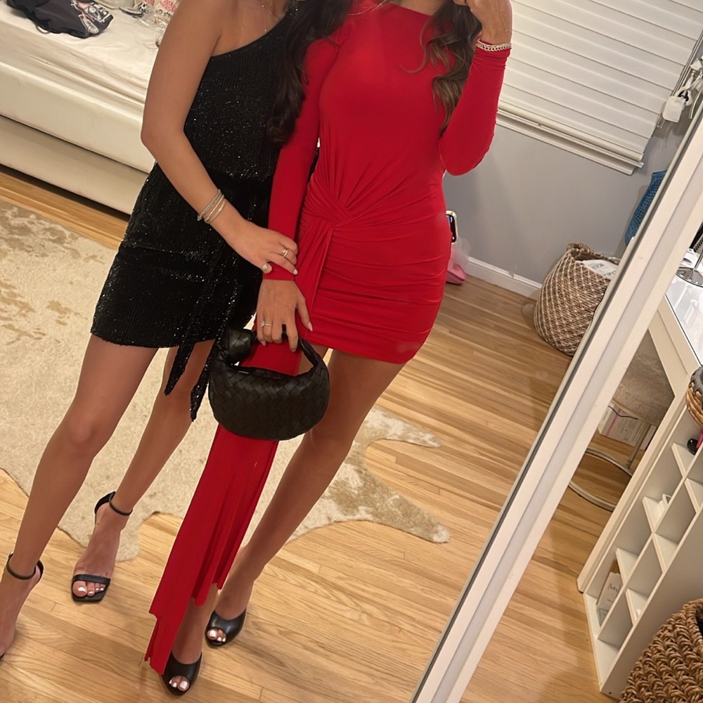 Club London red open back mini dress
